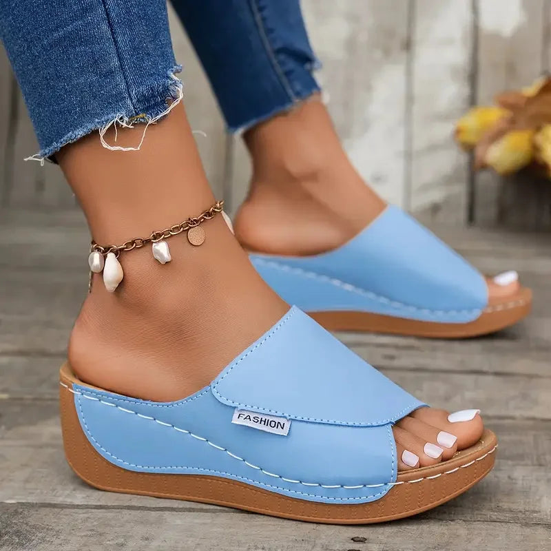 Women's Wedge Slippers – Open Toe Buckle Sandal Slides Wedge Sandal Slides Axl 41 SKY BLUE