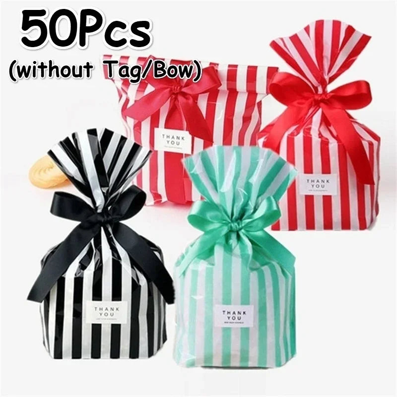 50-Pack Stripe Bow Tie Gift Bags for Candy, Cookie & Party Favors Party Favor Bags Axl