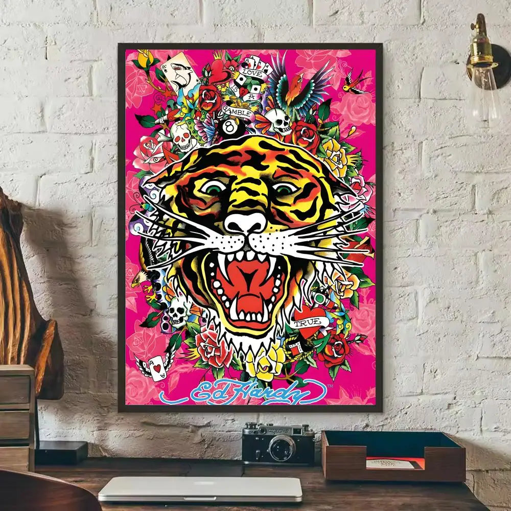 Ed Hardy Wall Art Poster – Removable Decor Sticker Mural Wall Art Sticker Axl Black7 40X60cmNoframe