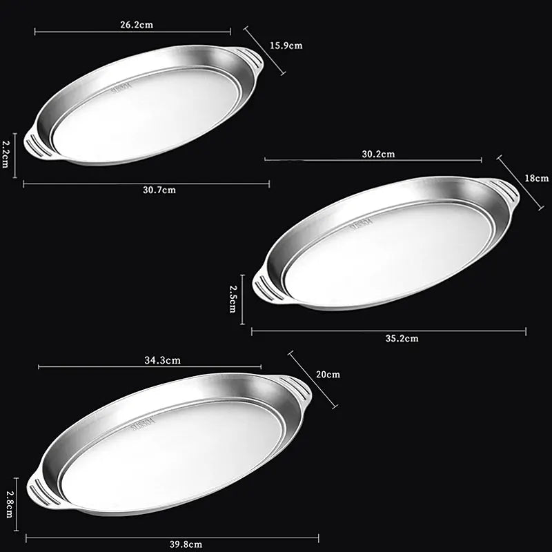 Stainless Steel Oval Serving Platter Set 3 or 6 Pcs – Heavy Duty Serving Platter Set Axl