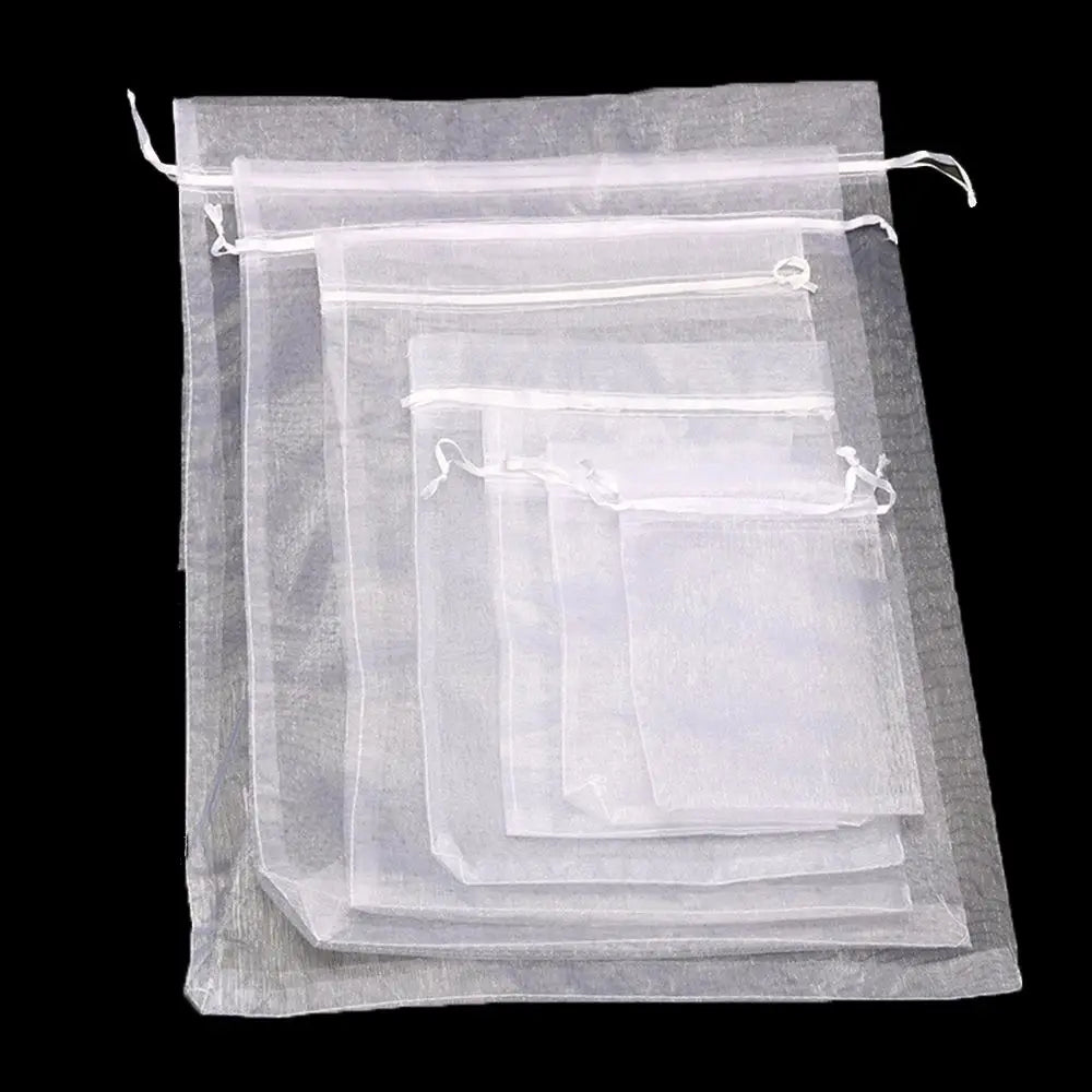 White Organza Drawstring Gift Bags 25/50 Pack – Party Pouches Organza Gift Bags Axl