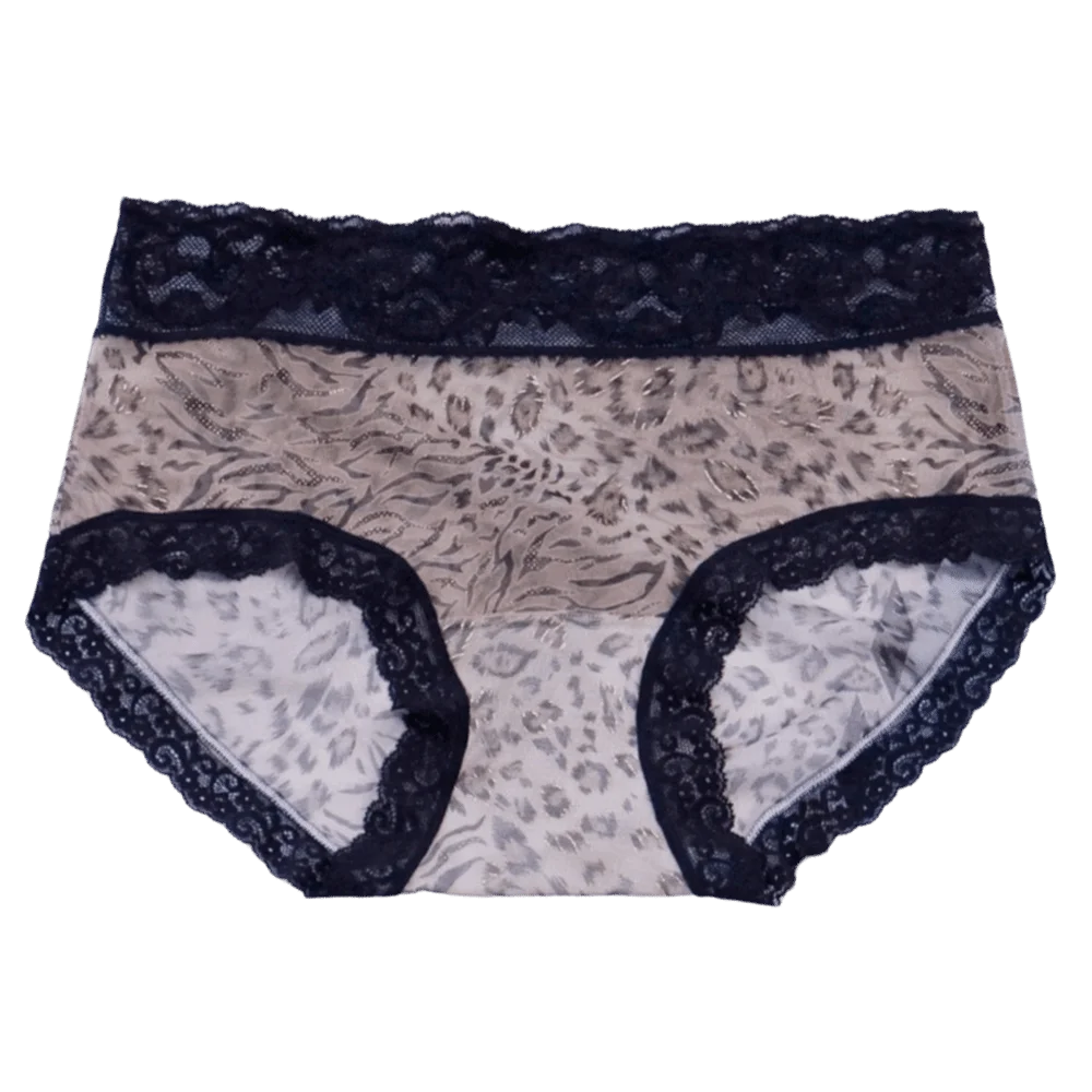 Women's Lace Mesh Briefs – Mid-Rise Ice Silk Leopard Panties Women's Briefs Axl Coffee M 1pc