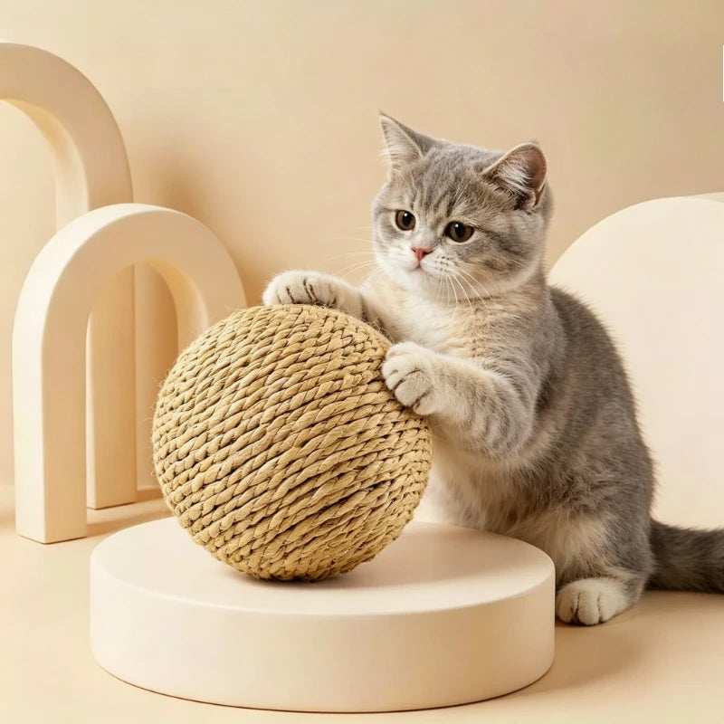 Extra Large Sisal Ball Cat Toy – Chew, Scratch & Teaser Wand Cat Scratching Toy Axl