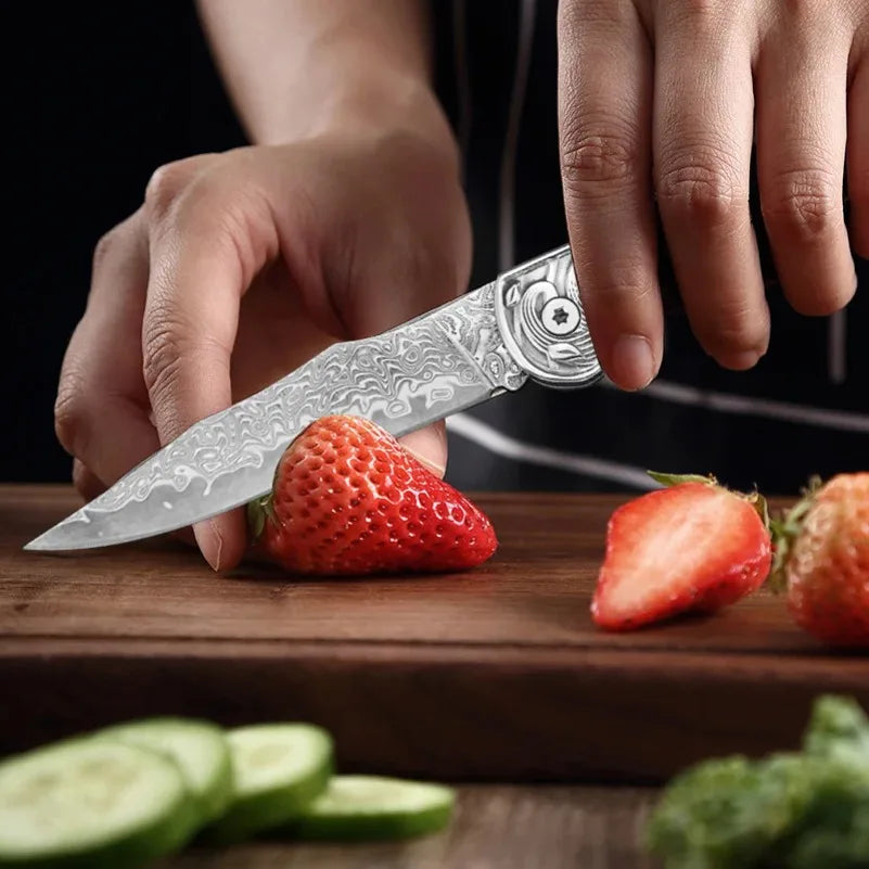 InLeung Damascus Steel Folding Kitchen Knife – 8" Multipurpose Folding Kitchen Knife Axl