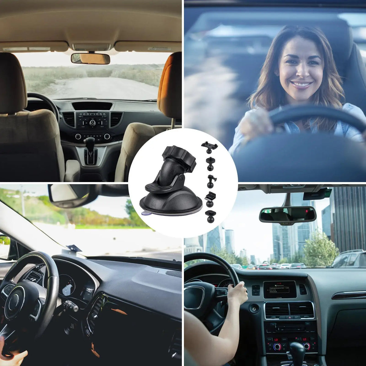 Car Suction Cup Dash Cam Mount – 360° Rotation, 5 Adapters Dash Cam Mount Axl