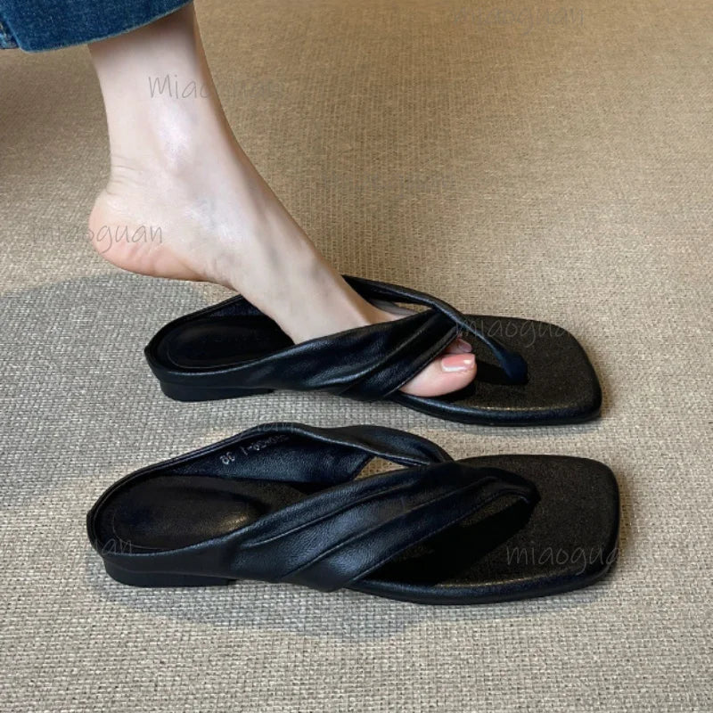 French Retro Women's Clip Toe Flat Sandals – Summer Flip Flops Women's Flat Sandals Axl