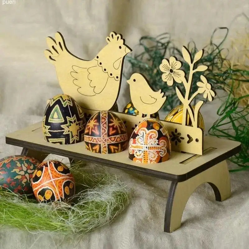 Wooden Easter Egg Tray – Rabbit & Chick Shaped Holder Easter Egg Holder Axl Chicken