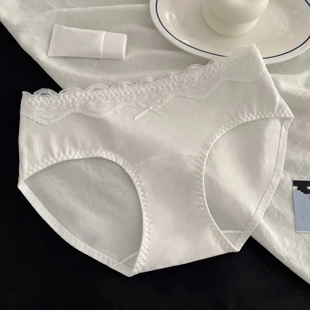 Women's Soft Floral Lace Bow Briefs – Comfortable Panties M–XL Lace Briefs Axl White L 1pc