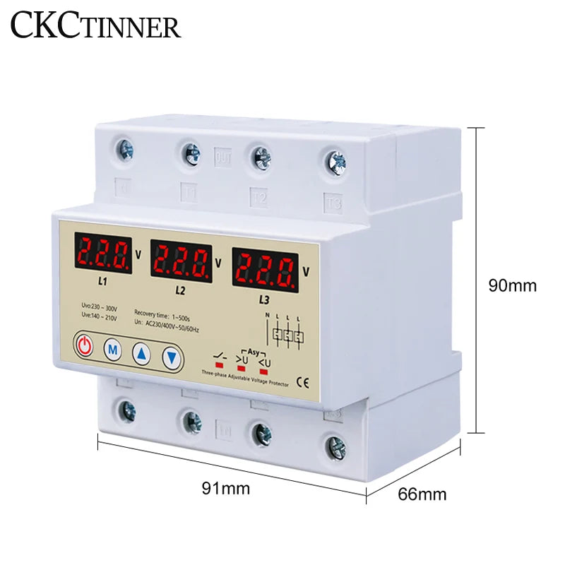 3-Phase Voltage Protector 63A 380V DIN Rail | Auto Recovery Voltage Protector Axl