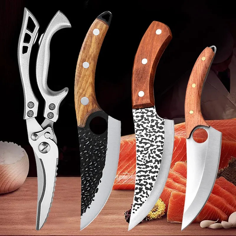 Stainless Steel Kitchen Knife Set – Cleaver, Boning & Scissors Kitchen Knife Set Axl