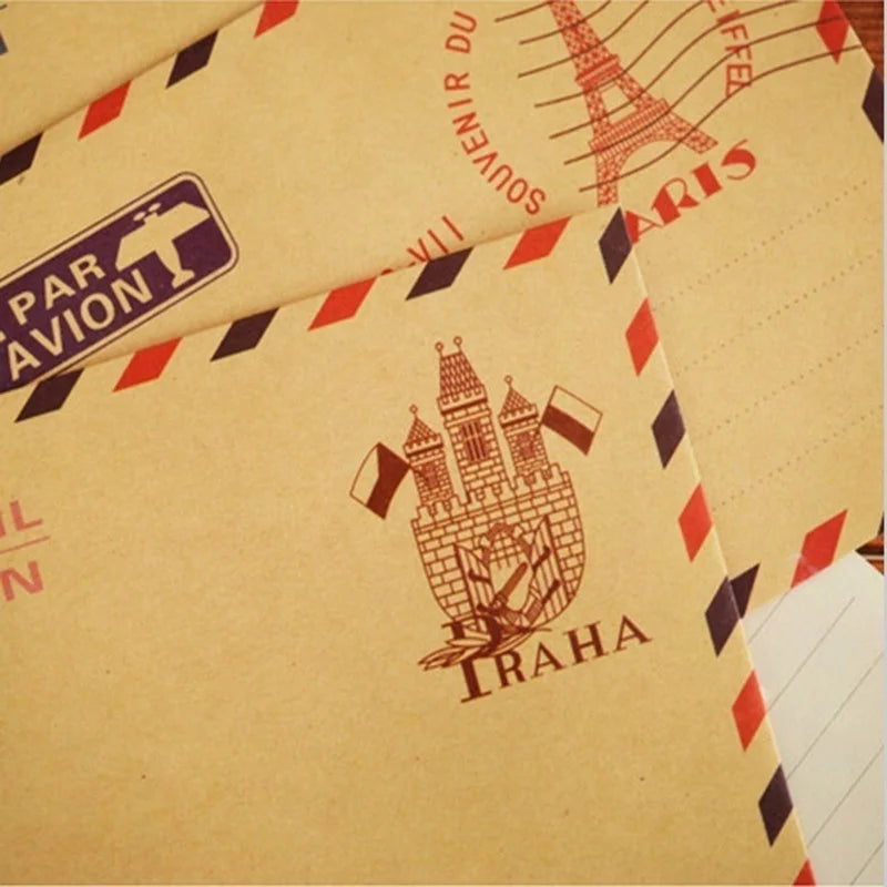 10-Pack Retro Kraft Mini Envelopes – Vintage Airmail Style Kraft Mini Envelopes Axl