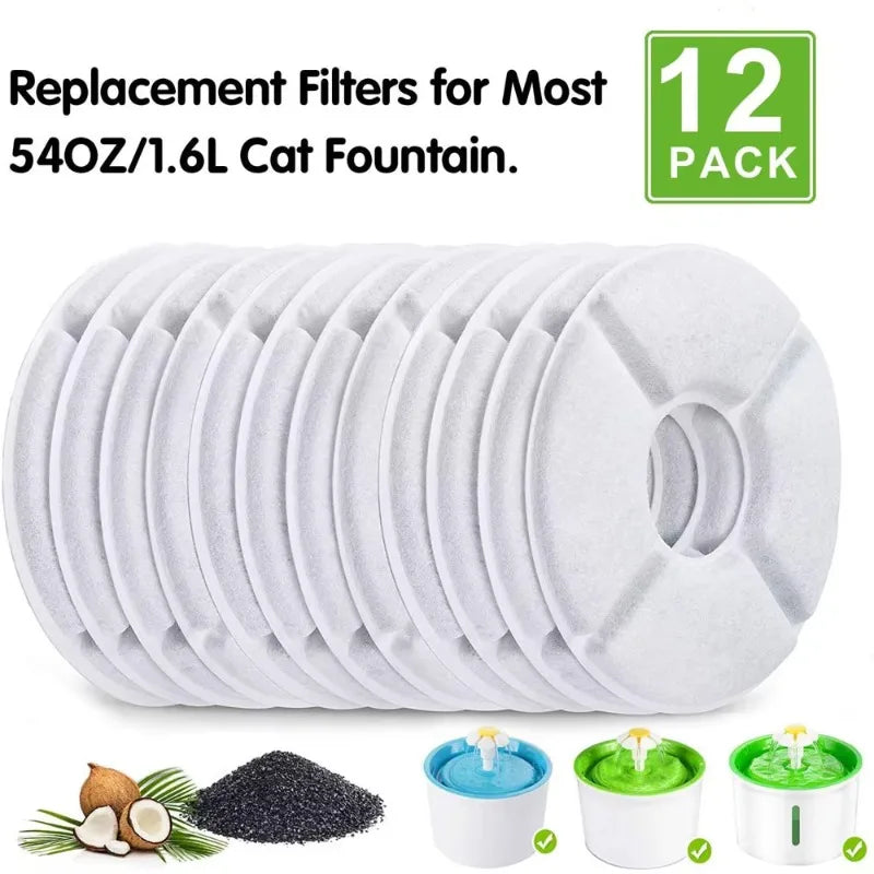 KEMORELA 12-Pack Activated Carbon Filters for Pet Fountain Pet Fountain Filter Axl