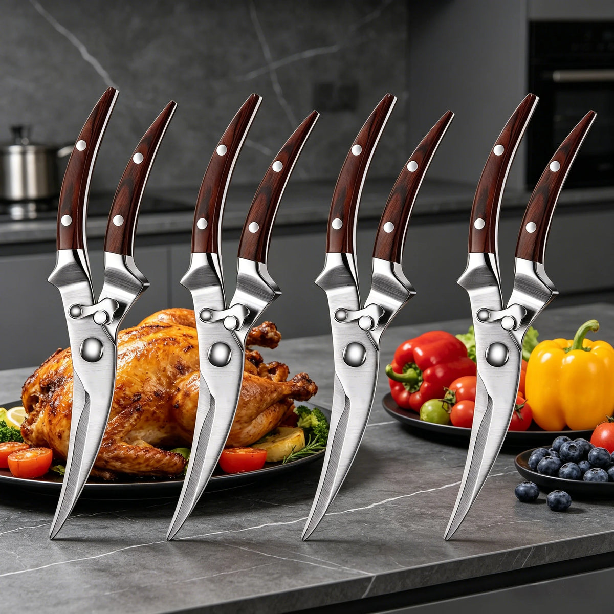 Heavy-Duty Poultry Shears – Bone Cutting Kitchen Scissors Set Kitchen Poultry Shears Axl Kitchen Scissors-4PC