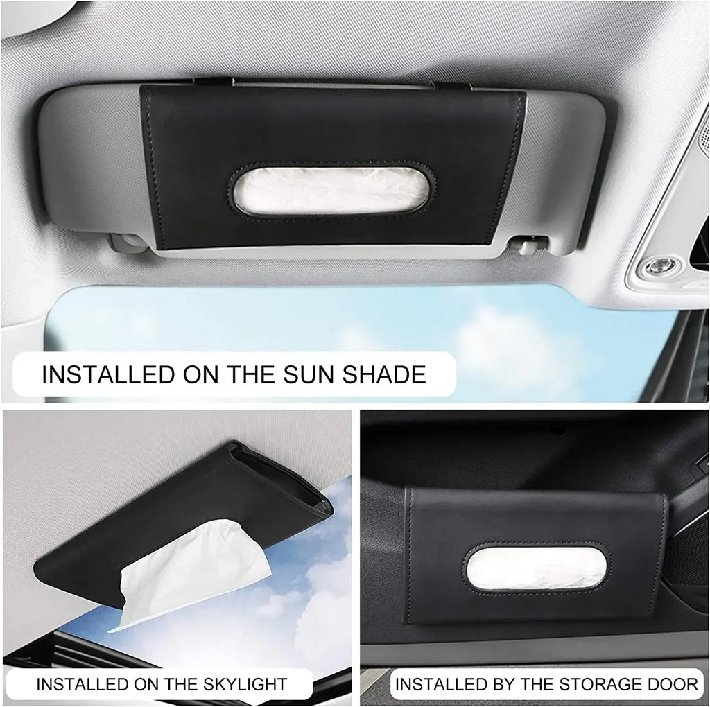 Car Sun Visor Tissue Holder – PU Leather Auto Organizer Car Interior Organizer Axl