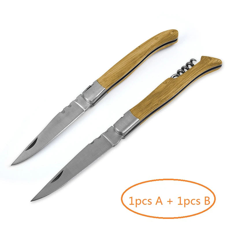 Wood Handle Folding Knife with Corkscrew | Pocket Carry Knife Folding Pocket Knife Axl 1pcs A 1pcs B