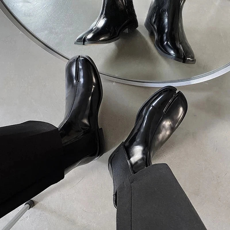 Women's Split Toe Tabi Chelsea Boots – Patent Leather Ankle Boot Tabi Ankle Boots Axl