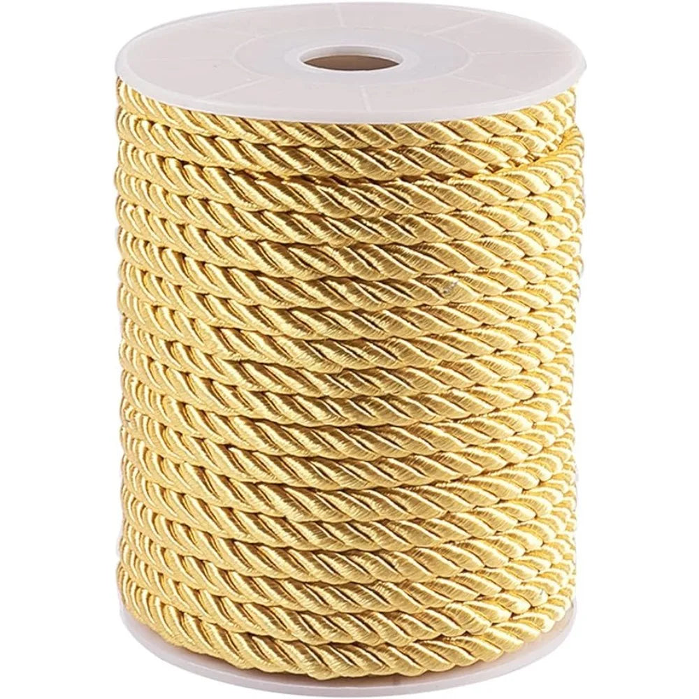 5mm Twisted Gold Rope Cord – 18 Yards Nylon Silk Trim Decorative Craft Cord Axl