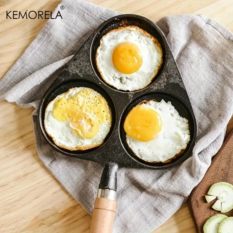 KEMORELA 3-Hole Cast Iron Omelette Pan | Uncoated Skillet Cast Iron Skillet Axl