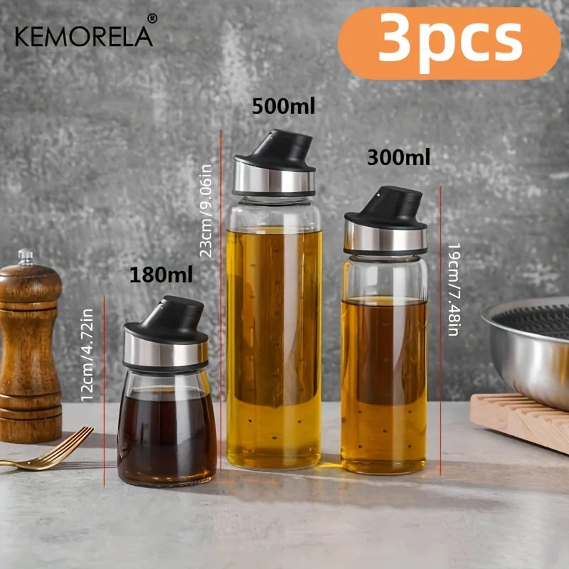 KEMORELA Glass Oil Dispenser Bottle – Drip-Free Auto Seal Oil Dispenser Bottle Axl 3PCS