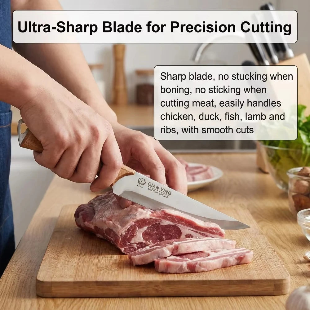 Stainless Steel Boning Knife – Sharp Butcher Knife & Wood Handle Boning Knife Axl