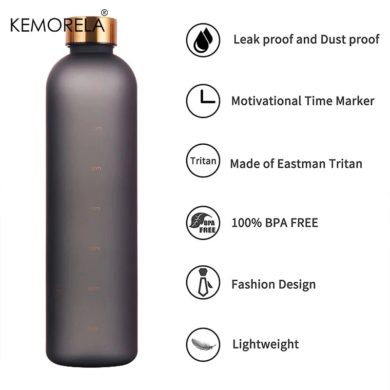 1L Motivational Water Bottle with Time Marker – 32 oz BPA Free Motivational Water Bottle Axl