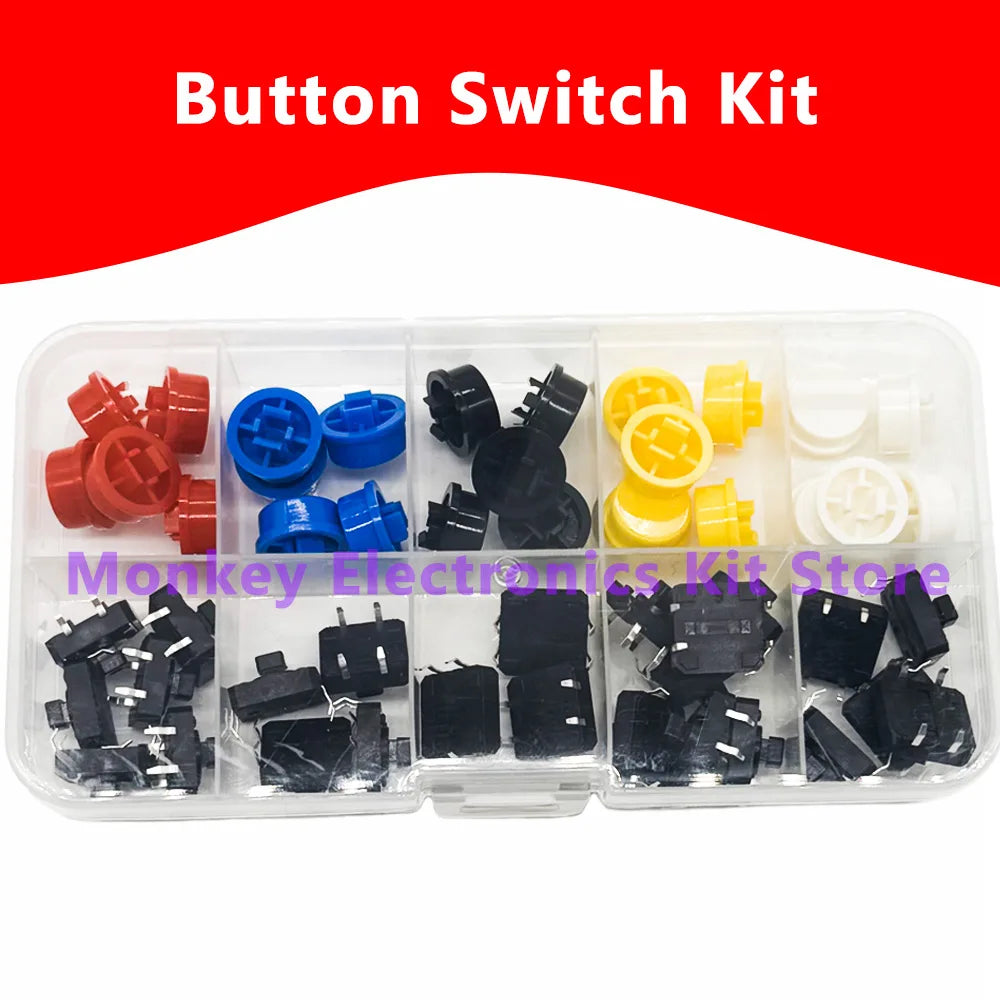 25PCS Tactile Push Button Switch Kit 12x12x7.3mm – 5 Colors Tactile Switch Kit Axl