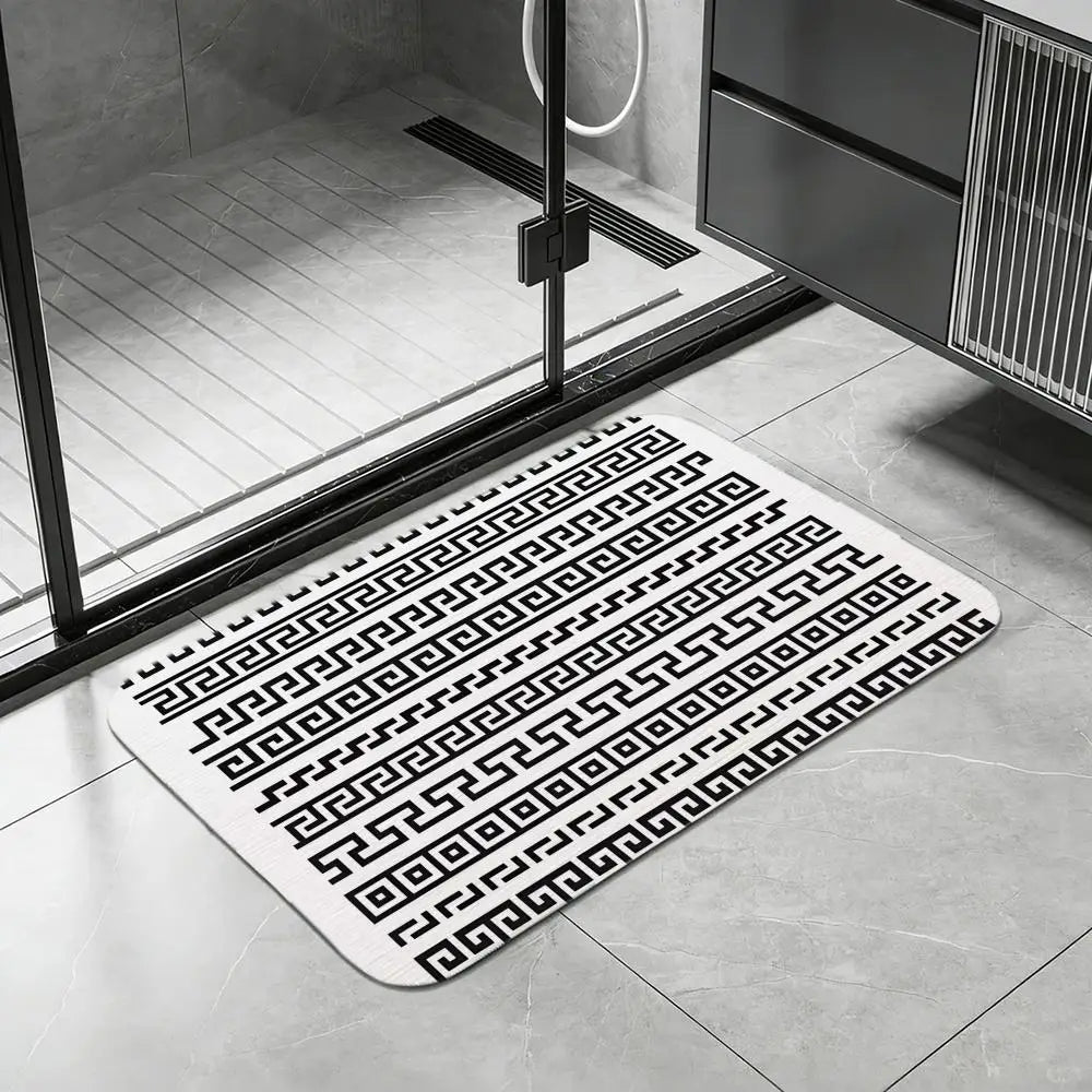 Greek Key Diatomite Bath Mat – Quick Dry, Non-Slip Floor Mat Diatomite Bath Mat Axl White8 50x80cm