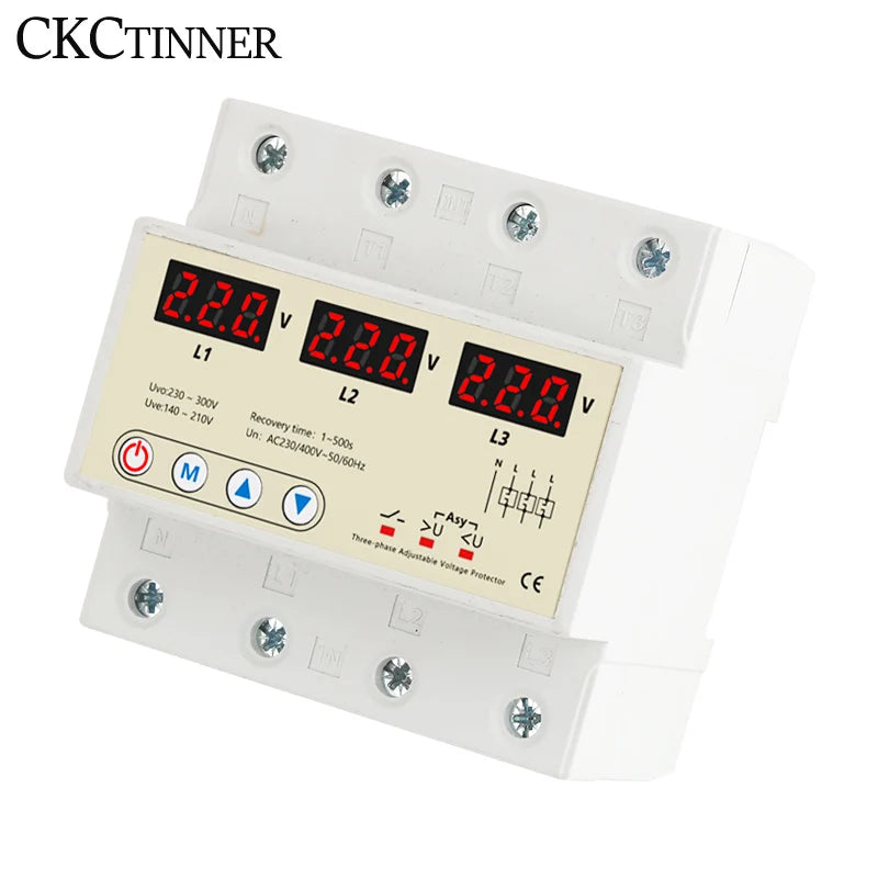 3-Phase Voltage Protector 63A 380V DIN Rail | Auto Recovery Voltage Protector Axl