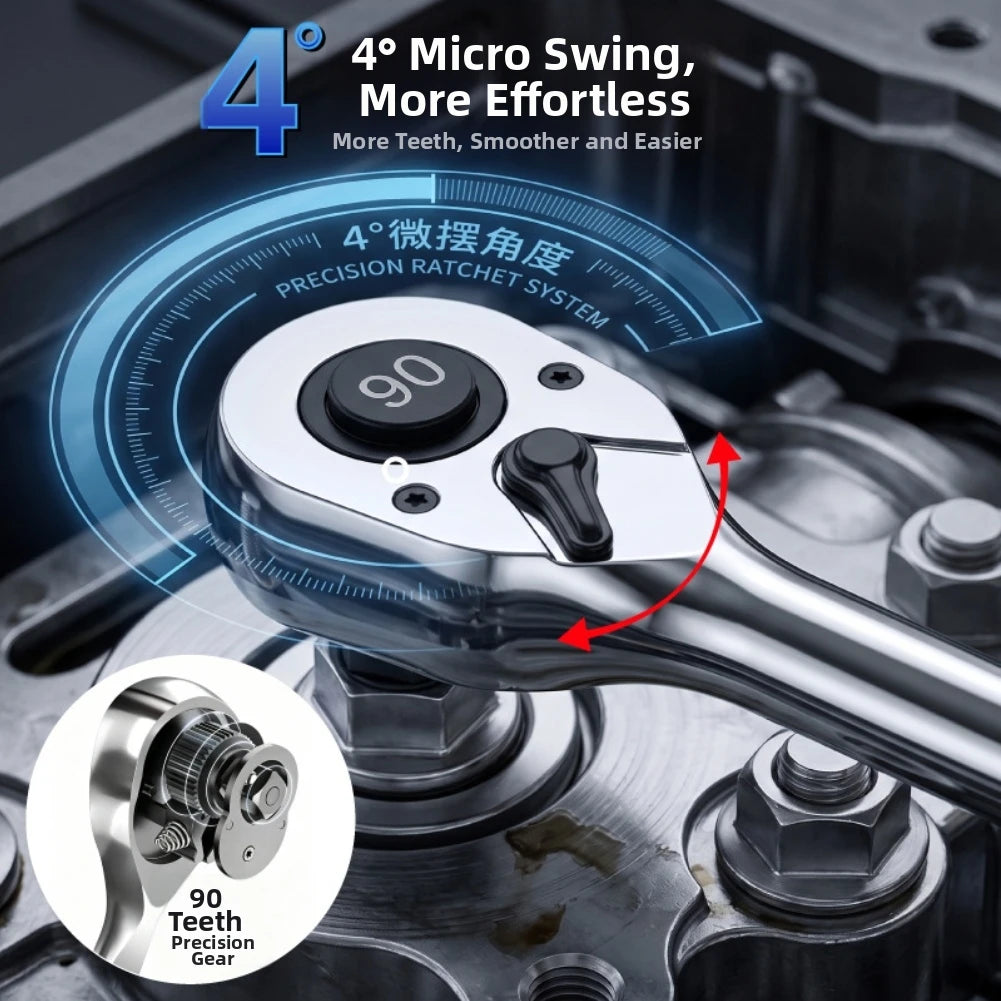 3-Pc 90-Tooth Ratchet Wrench Set – 1/2", 3/8" & 1/4" Drive Ratchet Wrench Set Axl