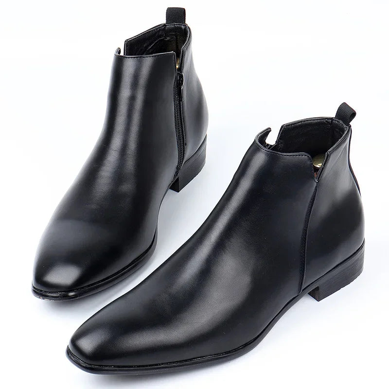Men's Chelsea Ankle Boots – Zipper PU Leather Chunky Heel Chelsea Ankle Boots Axl
