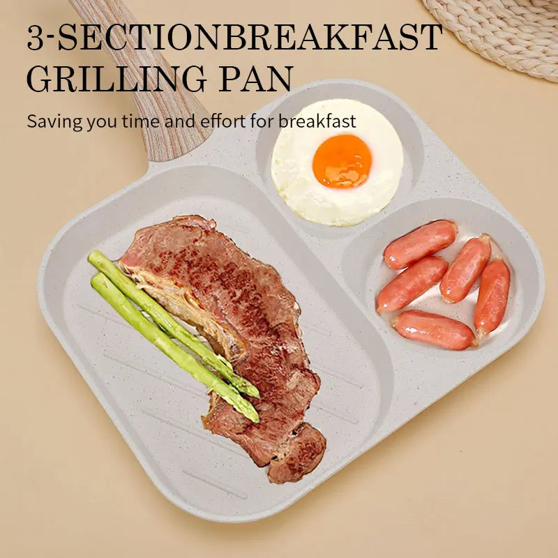 Nonstick Divided Omelette & Grill Pan – 3-Section Skillet Divided Grill Pan Axl