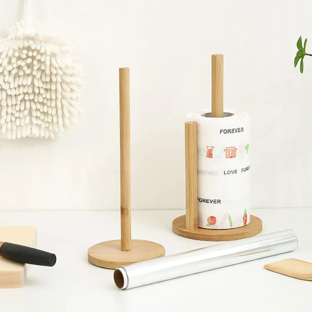 Bamboo Paper Towel Holder Stand – Rustic Kitchen Countertop Paper Towel Holder Axl