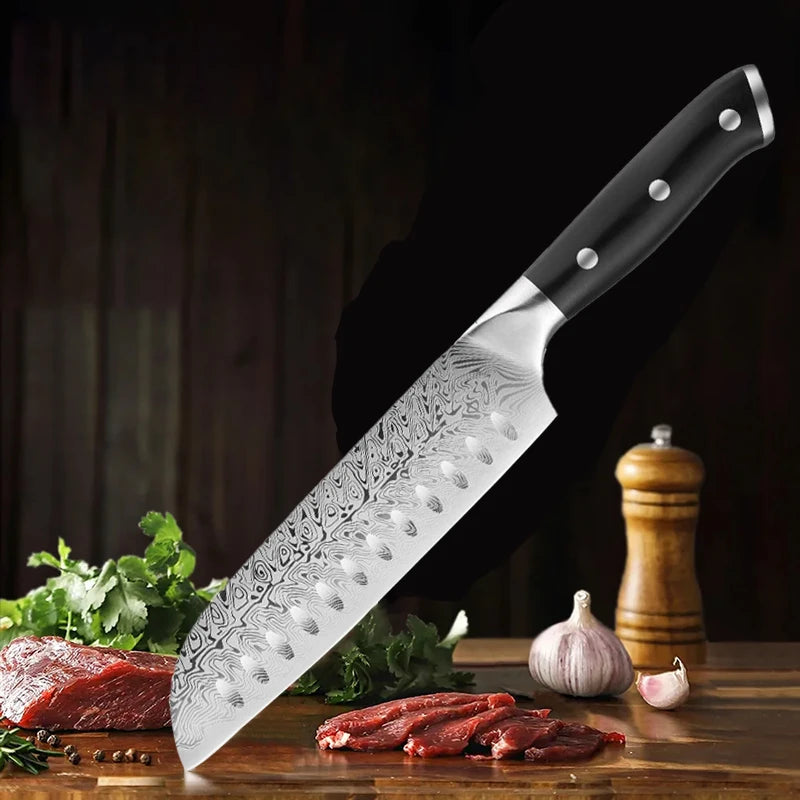 7-Inch Santoku Chef Knife – Laser-Textured Stainless Steel Santoku Chef Knife Axl Chefs knife