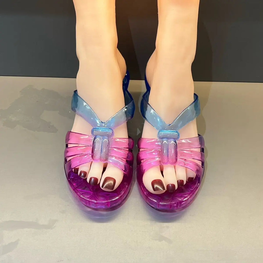 Women's Gradient Crystal Wedge Slippers – Jelly Sandals Wedge Jelly Sandals Axl