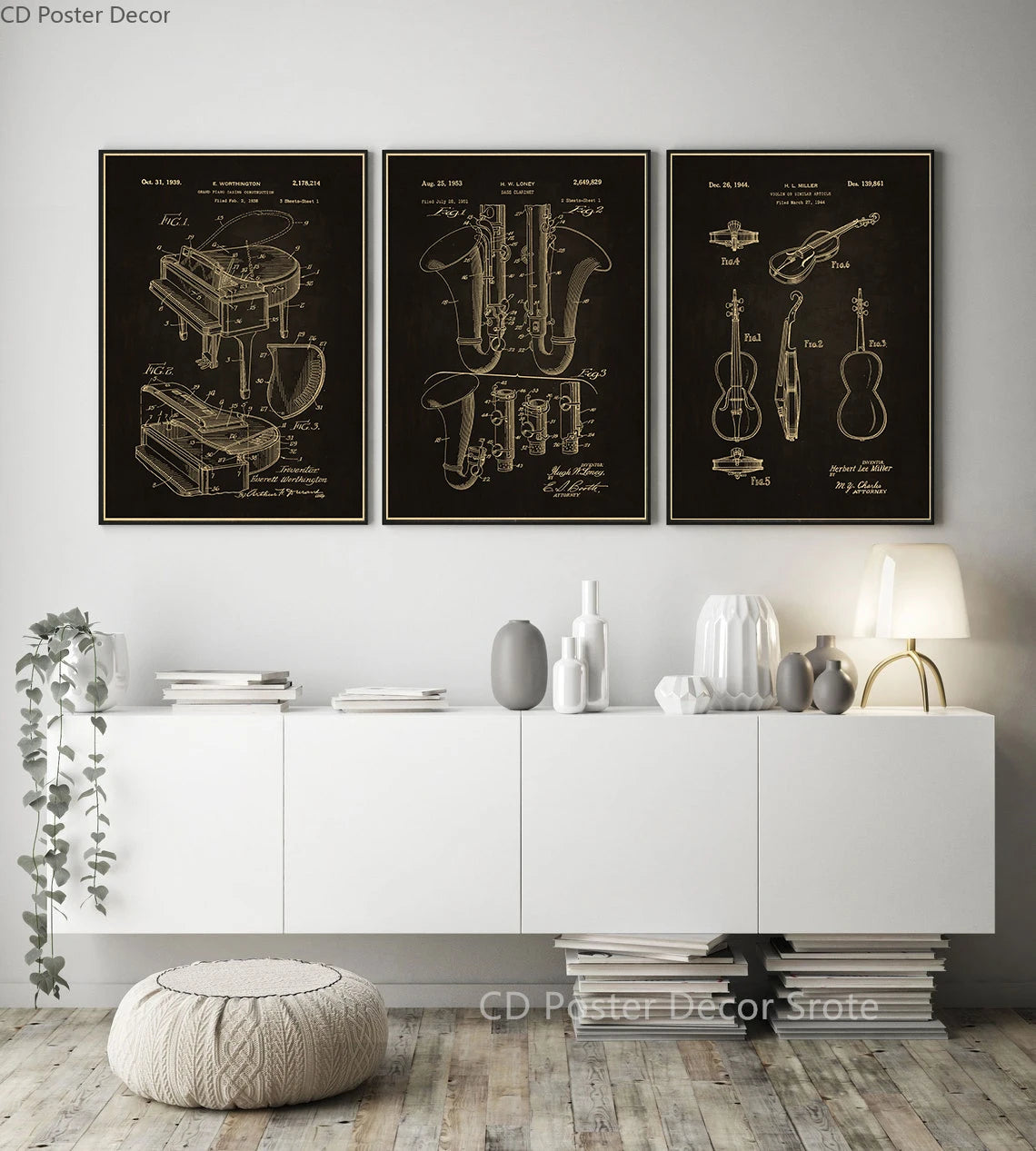 Retro Music Instrument Wall Poster – Trumpet Violin Piano Art Wall Art Poster Axl