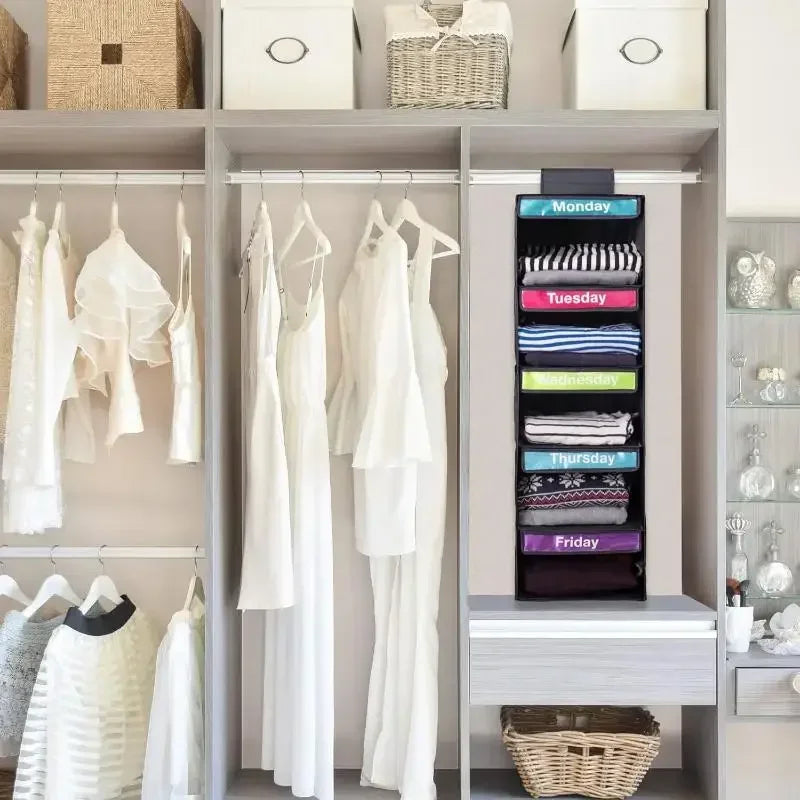 5-Shelf Kids Weekly Hanging Closet Organizer – Days of Week Hanging Closet Organizer Axl