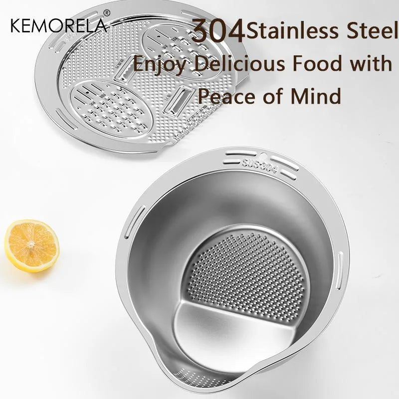 KEMORELA 2-in-1 Stainless Steel Vegetable & Rice Washing Bowl Colander Strainer Bowl Axl