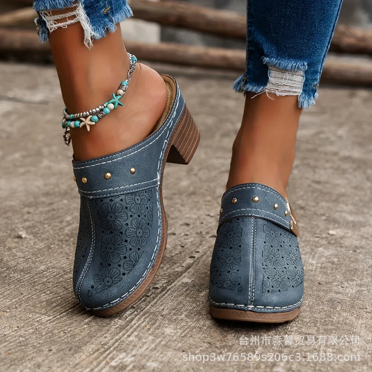 Women's Platform Chunky Heel Mule Slippers – Retro Thick Sole Platform Mule Slippers Axl Blue 43
