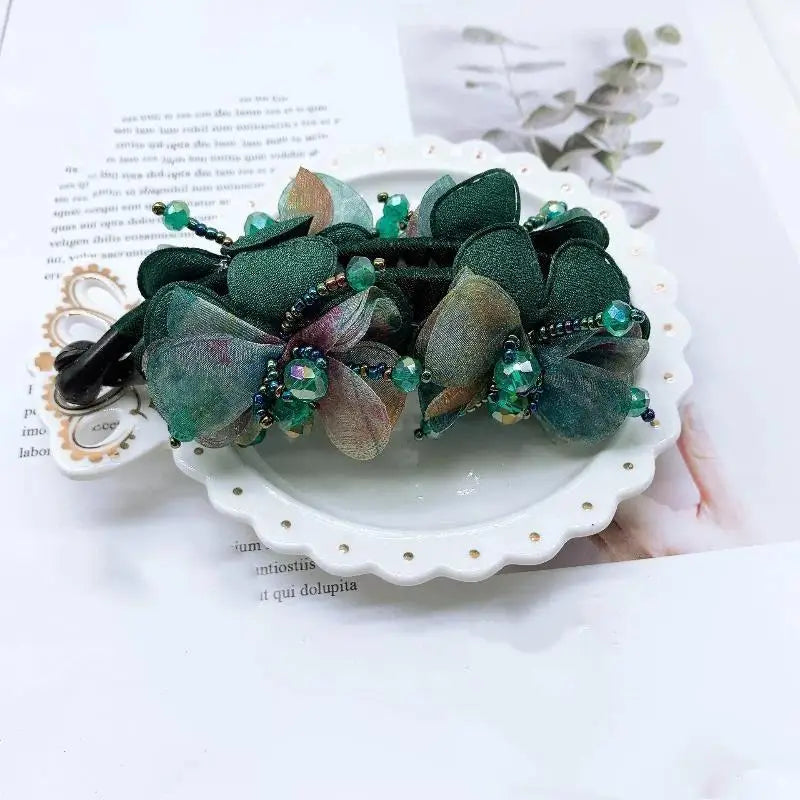 Non-Slip Floral Banana Hair Clip – Vintage Rose Barrette Hair Clip Barrette Axl A4