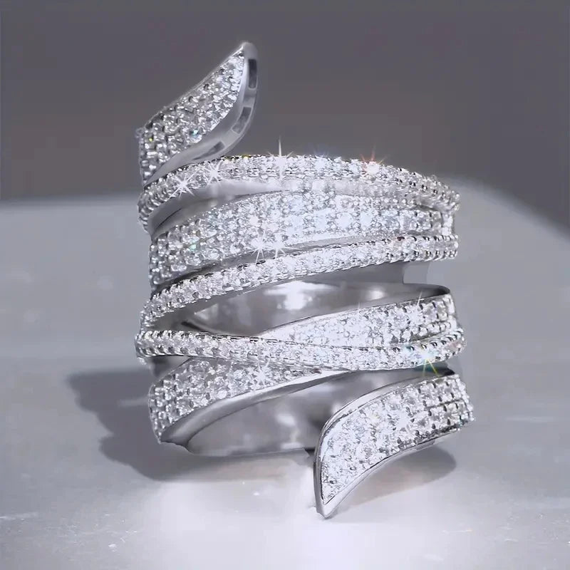 Huitan Wide Cubic Zirconia Pave Ring – Luxury Statement Jewelry Statement Ring Axl
