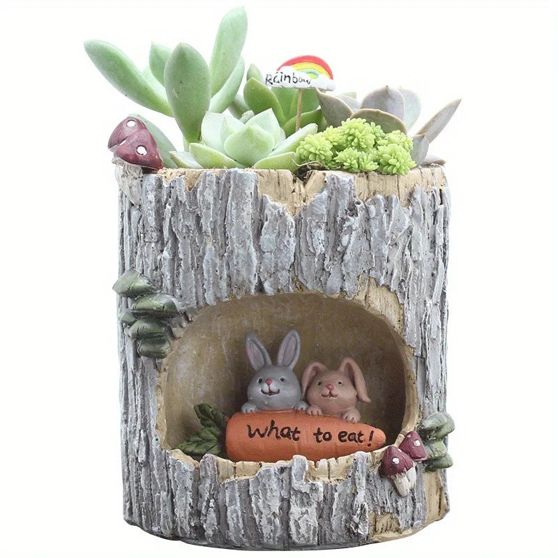 Tree Hole Resin Planter – Micro Landscape Succulent Pot Decor Decorative Planter Axl Rabbit