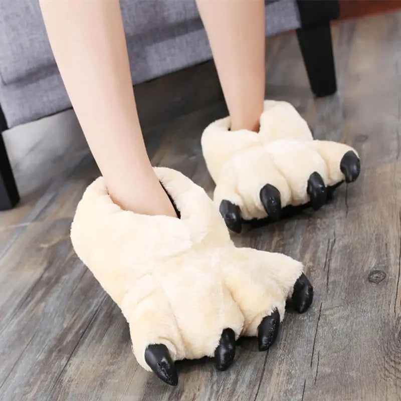 Bear Paw Fuzzy Slippers – Unisex Faux Fur Animal Claw Novelty Slippers Axl