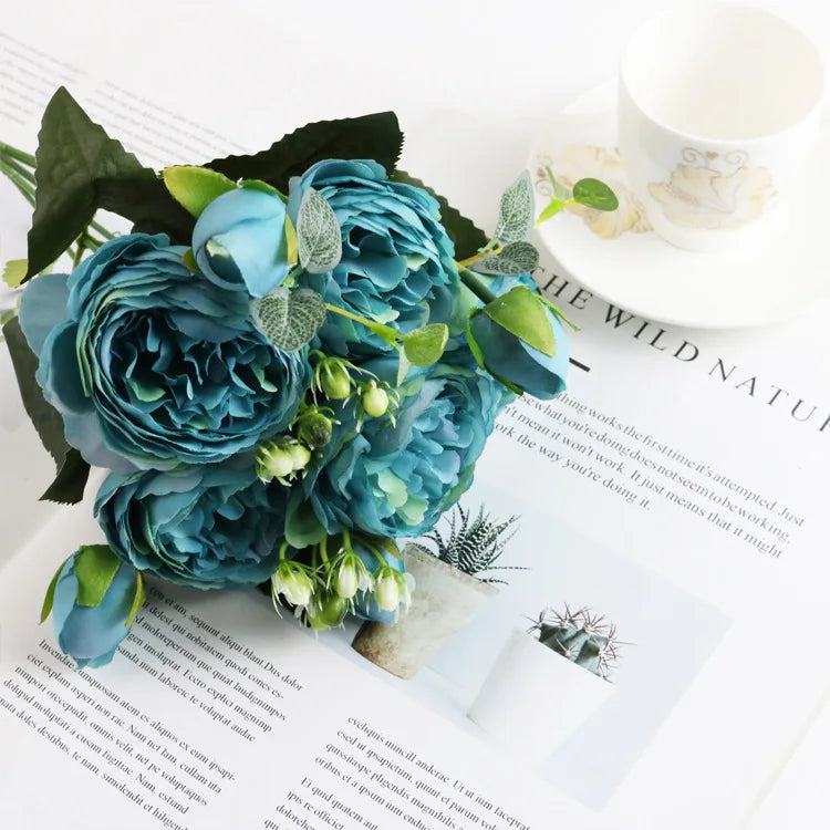 Silk Peony Bouquet – Artificial Flowers for Wedding & Home Decor Artificial Flower Bouquet Axl blue