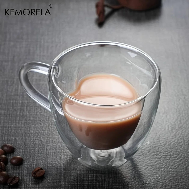 KEMORELA 4PCS Heart Double Wall Borosilicate Glass Mugs Glass Mug Set Axl