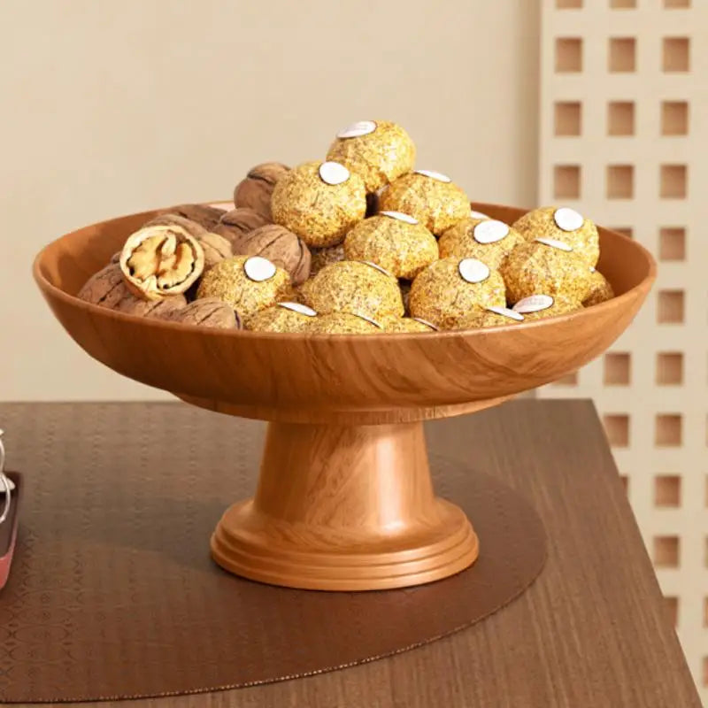 Nordic Wood-Grain Fruit Tray – Detachable Pedestal Snack Plate Fruit Serving Tray Axl