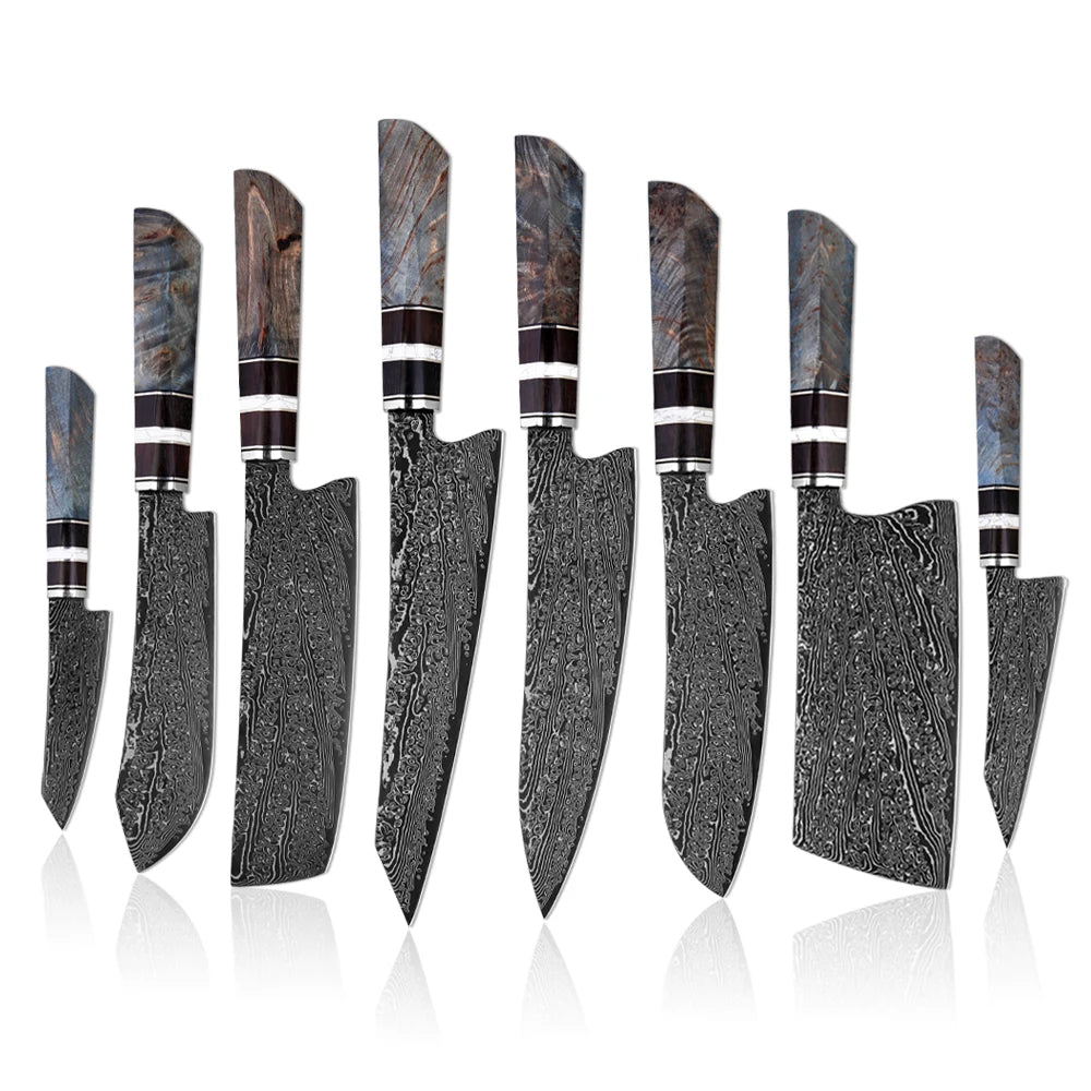 XITUO Damascus Kitchen Knife Set 1–8 Pcs | 67-Layer Steel Damascus Knife Set Axl 8PCS Knife