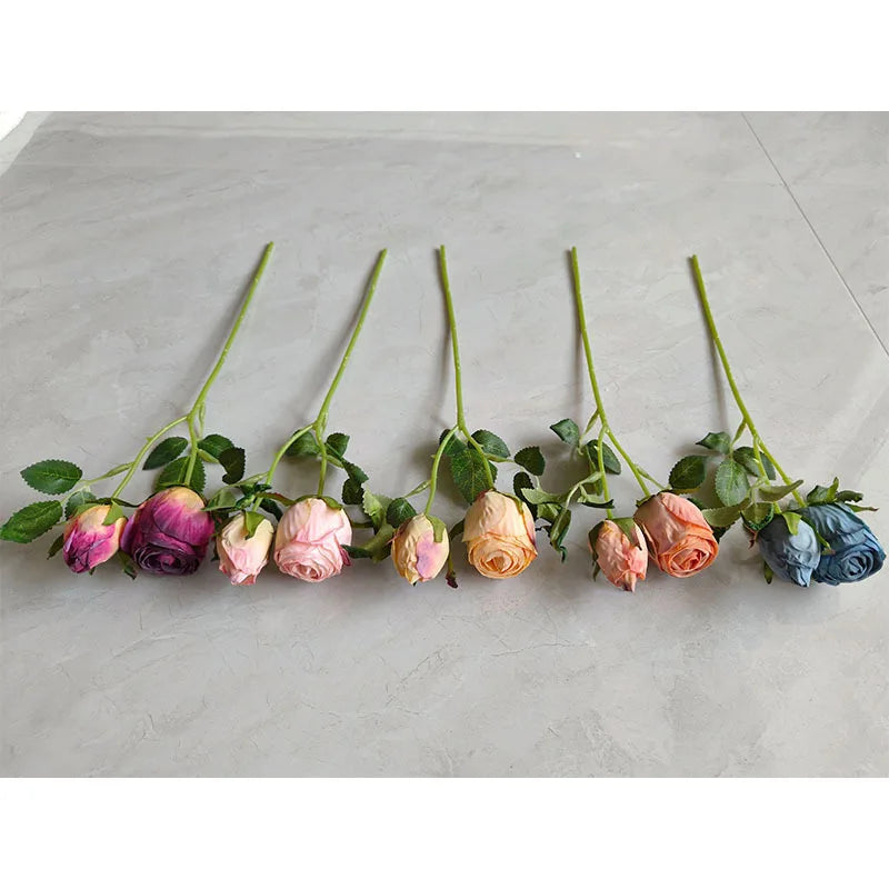20pcs Burnt Edge Artificial Rose Stems | Dual-Head 34cm Décor Artificial Flower Stems Axl