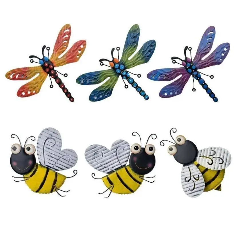 3D Metal Dragonfly & Bee Wall Art – Colorful Garden Sculpture Garden Wall Sculpture Axl