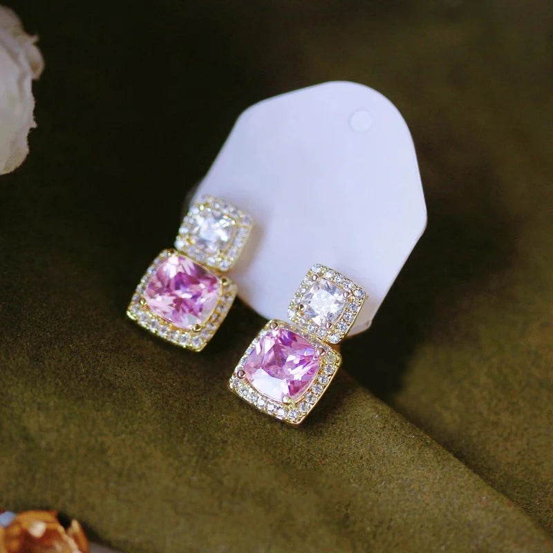 Huitan Pink & White CZ Drop Earrings – Wedding Party Jewelry CZ Drop Earrings Axl