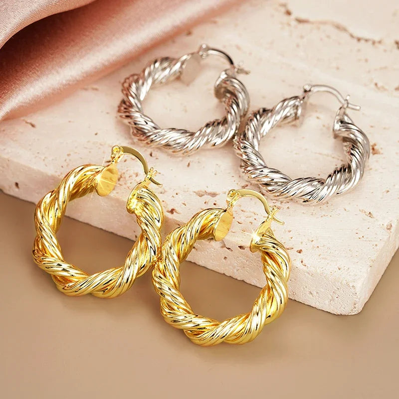 Huitan Gold Twist Hoop Earrings – Glossy Fashion Jewelry Hoop Earrings Axl